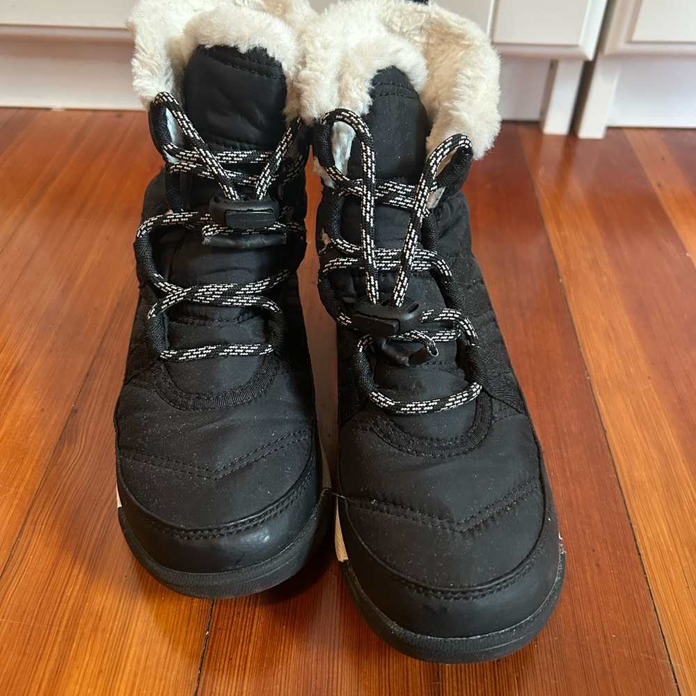 Kids Sorel Black Winter Boots with Faux Fur Lining